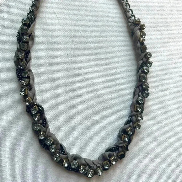 Vintage J Crew Crystal Rhinestone Fabric Braided Necklace - Picture 4 of 5